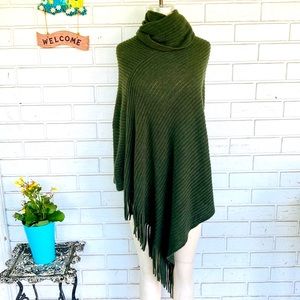 Olive Green Turtleneck Fringe Poncho